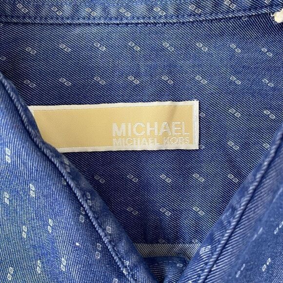 Michael Michael Kors button down men’s blue print Longsleeve dress shirt size 16 - Picture 7 of 11